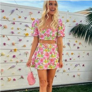 Show Me Your MuMu Fiona Floral Puff Sleeve Tie-Front Crop Top - L